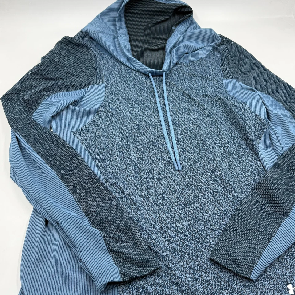 Under Armour Women's HeatGear Hoodie Size XL Blue Fitted Stretch Athletic Top - Image 2 of 4