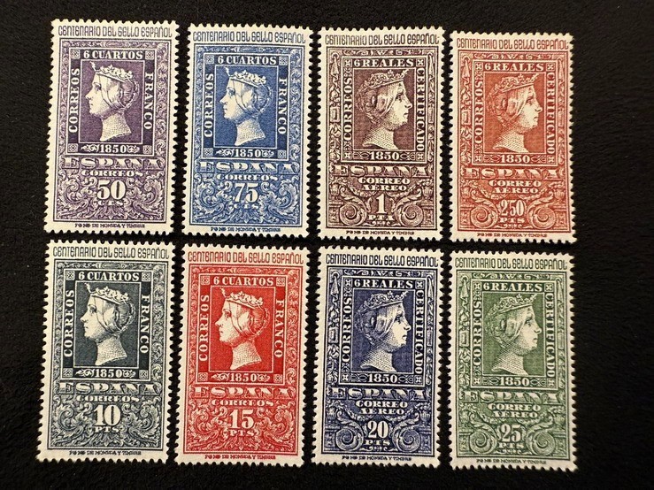 Edifil 1075 1082 VARIEDAD DENTADOS MNH España año 1950 Centenario Sello Español