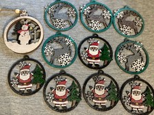 Set Of 11 Christmas Tree Ornament Wood 3  Round New Holiday Decor Ornaments