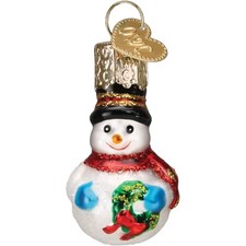 Old World Christmas Mini Glass Blown Ornament, Snowman, 2" With OWC Gift Box 