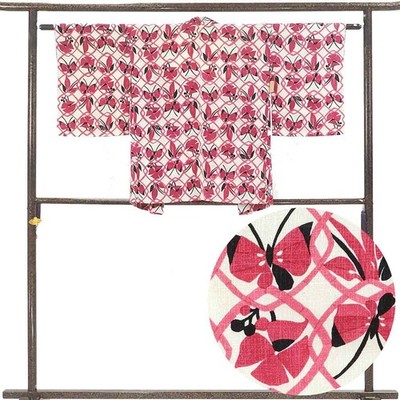 Women's Silk Haori Jacket White Butterfly Pattern S (Unused)