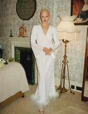 Rixo Bridal Jazi Feather-trim Crepe Silk Gown Dress UK 8