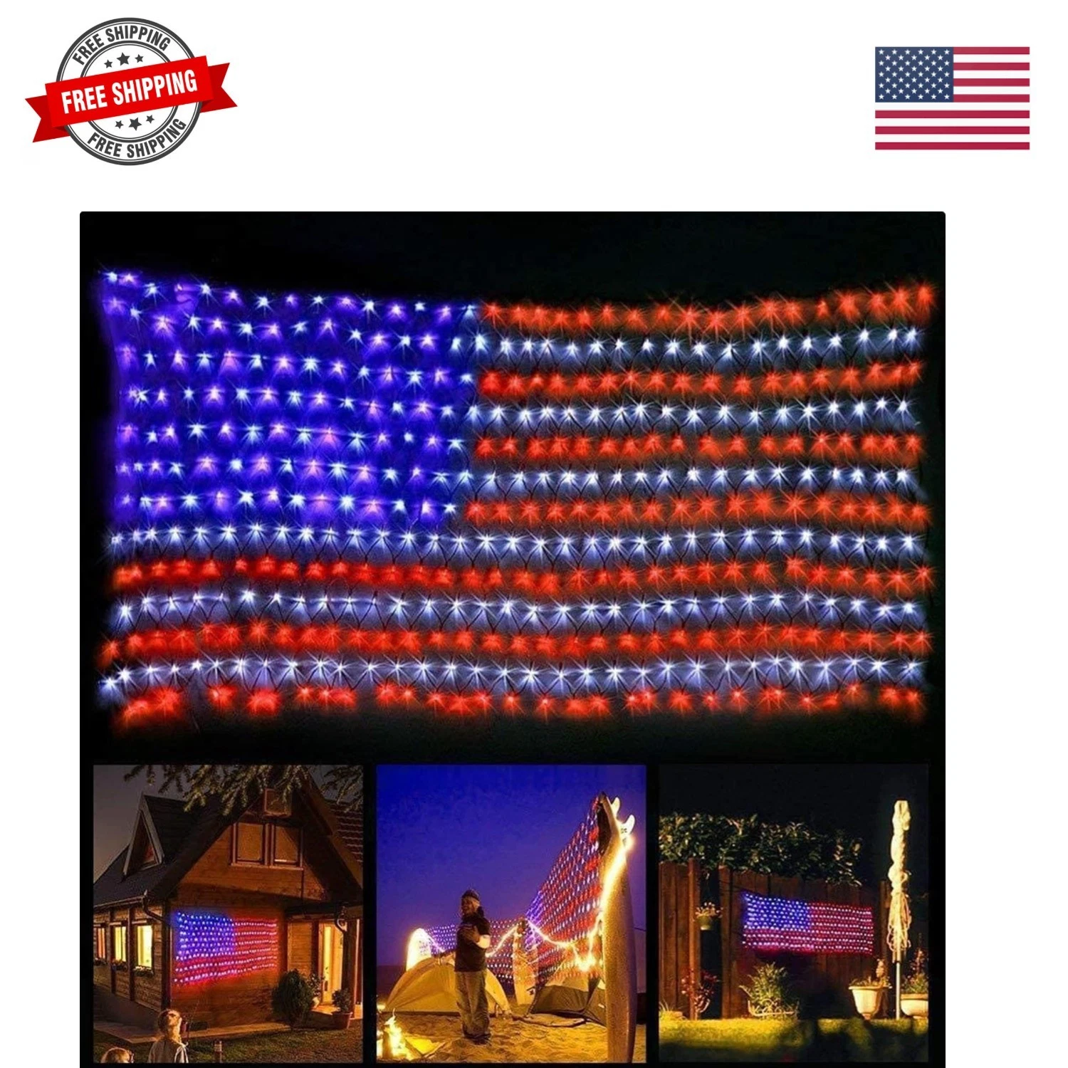 American Flag Lights 420 Super Bright LEDs, Waterproof LED Flags Light for 4...