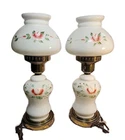 VTG Hand Painted Floral Milk Glass Boudoir Lamps Cottage Core *Read Description*