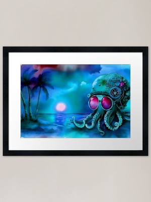 Metall Look Oktopus Retro Futuris gerahmtes Wandbild Poster Leinwanddruck Bild