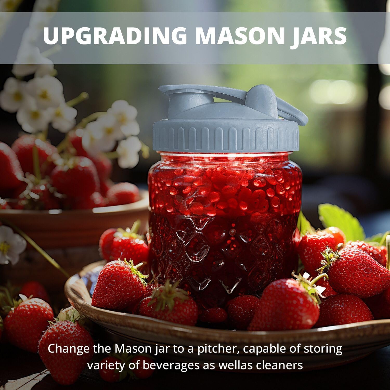 2 Pack Wide Mouth Flip Cap Mason Jar Lids for Mouth, Dark Gray 