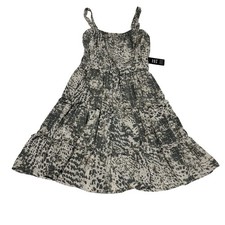 Express Womens Tiered Mini Dress Grey White Animal Print Sleeveless Size XS