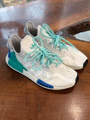 Adidas NMD R1 White Blue Green Boost Sneakers Men s Size 7.5 Running Shoes