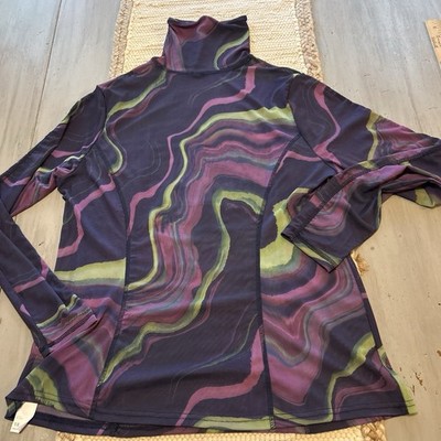 Fabletics Haze Wave Purple Green Felicity Mesh Langarm Shirt Sz 1X