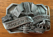 Support The American Farmer Commemorative Pewter VTG 1985 Siskiyou Belt Buckle