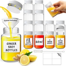 Small Glass Bottles With Lids 60mL Ginger Shot Juices Airtight 12/24 Pack