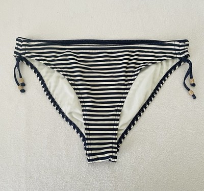 Esprit Women Swim Bottoms L Blue White Striped Tassel Beach Nautical Vacation