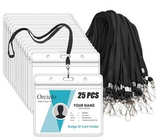 25PCS Clear ID Badge Holders Horizontal with Lanyards Name Tag Card Set