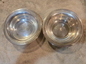 ESTATE REED & BARTON STERLING SILVER RETICULATED EDGE BOWLS PAIR 6" 193.0 GRAMS 