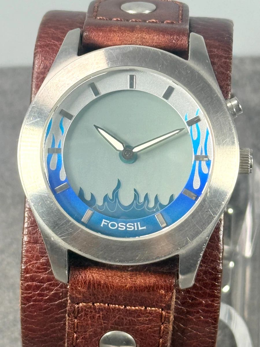 Vintage 2002 Fossil‎ Blue BQ9297 ANA-Digi 40mm Mens Quartz Watch Leather Cuff Fossil ana digi - Gem main image 3