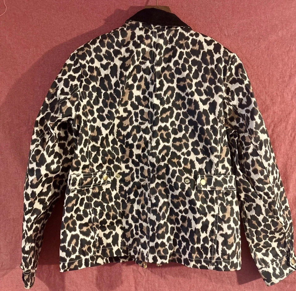 Chaqueta de algodón encerado estilo Barbour con cuello de pana estampado de leopardo J Crew mediana Foto 2 de 4