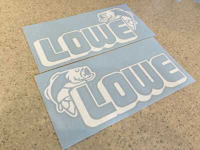 LOWE Vintage Fishing Boat Decal White 11'' 2-PAK FREE SHIP + FREE Fish Decal