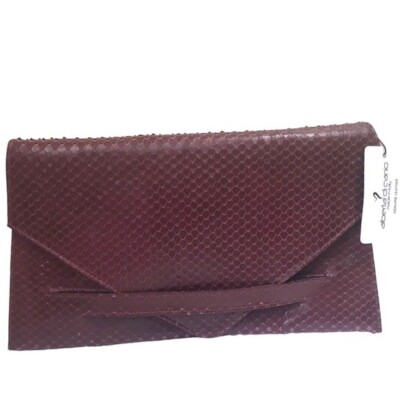 Alberta di Canio NEW Leather Clutch Bag Snake skin Animal Print Purse Burgundy