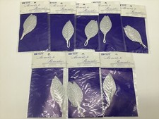 8 Vintage NOS Millinery Westrim Crafts Satin Silver Fabric 3 Leaf Leaves Korea