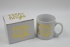 Burton Burton Merry Bright White Gold Ceramic Coffee Tea Mug NEW