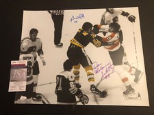 JSA TERRY O'REILLY & DAVE SCHULTZ SIGNED 16X20 AUTOGRAPHED FIGHT PHOTO 664