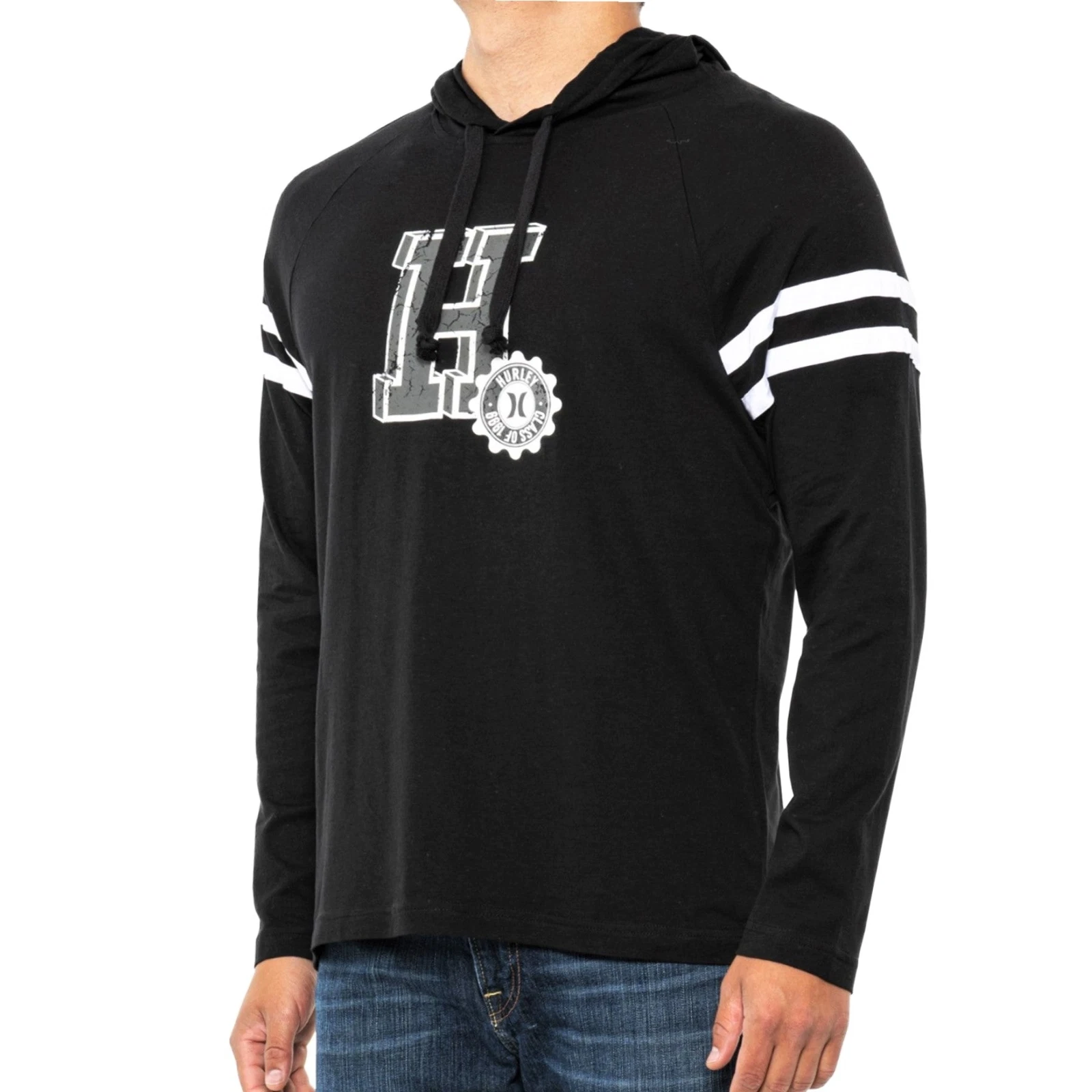 New! Hurley Graphic Logo Print Lightweight Cotton Long Sleeve T-Shirt Hoodie M