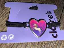 Claire s rainbow cloud unicorn hologram stretch heart black bracelet jewelry nwt