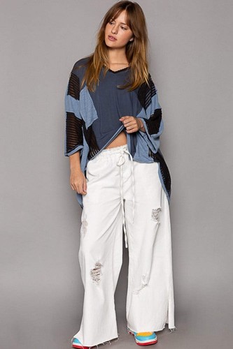 POL High-Low Contrast V-Neck Top - Picture 5 of 6
