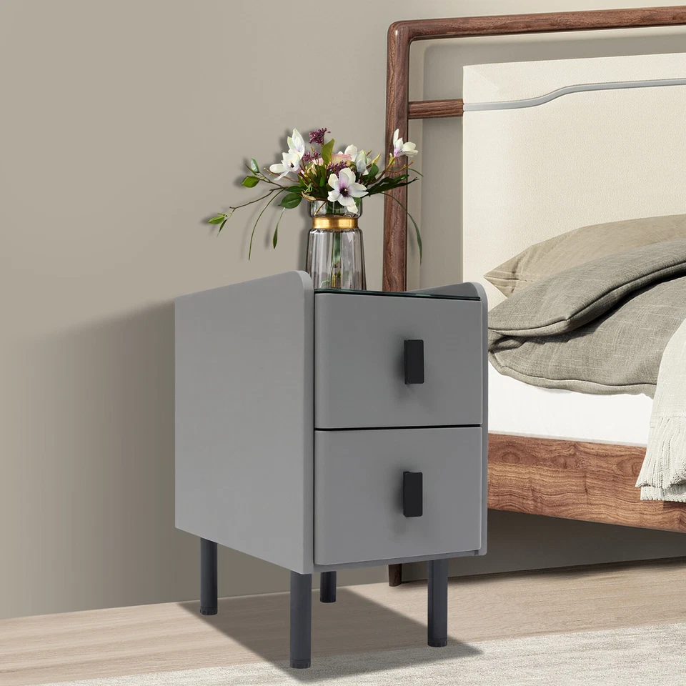 Mesita de noche inteligente, mesita de noche inteligente LED con 2 cajones y carga inalámbrica Foto 2 de 4