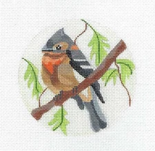 Flycatcher Bird 4" Rd. 18 mesh HP Needlepoint Ornament Canvas by Melissa Prince