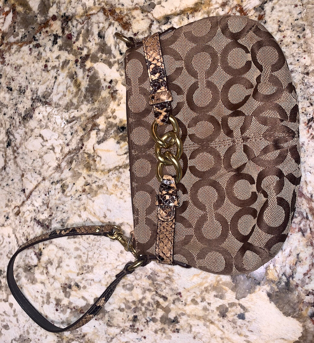 Coach Logo Python Chain Accent Wristlet Pouch Sig… - image 1