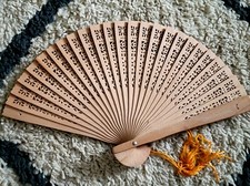 Vintage Wood Hand Held Fan 8-1/2" With Box