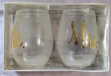NEW IN BOX - Slant Mr  Mrs Stemless Wine Glasses - Set of 2 In Exc Unused Cond