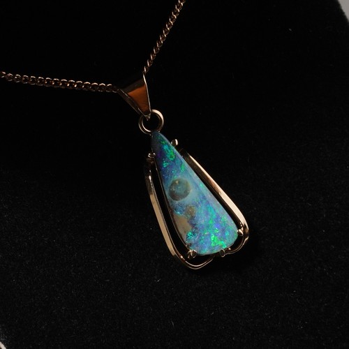 "Little Planet" Solid Australian Blue Green Boulder Opal Pendant 14ct Gold