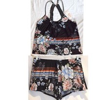 LINEA DONATELLA size XL Lingerie Slip Top  Short Set Loungewear Black Floral