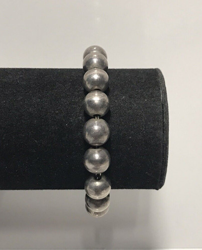 TAXCO-Sterling Silver Large Chunky Bead Ball Box Clasp Bracelet-MADE IN MEXICO