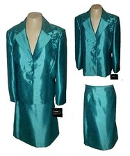 Suit 2PC: Blazer Skirt, Kasper Ocean View Embellished Teal 14