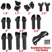 Straight Handlebar Risers + Top Clamp w/ Bolts For Harley 1" Bar Softail Black