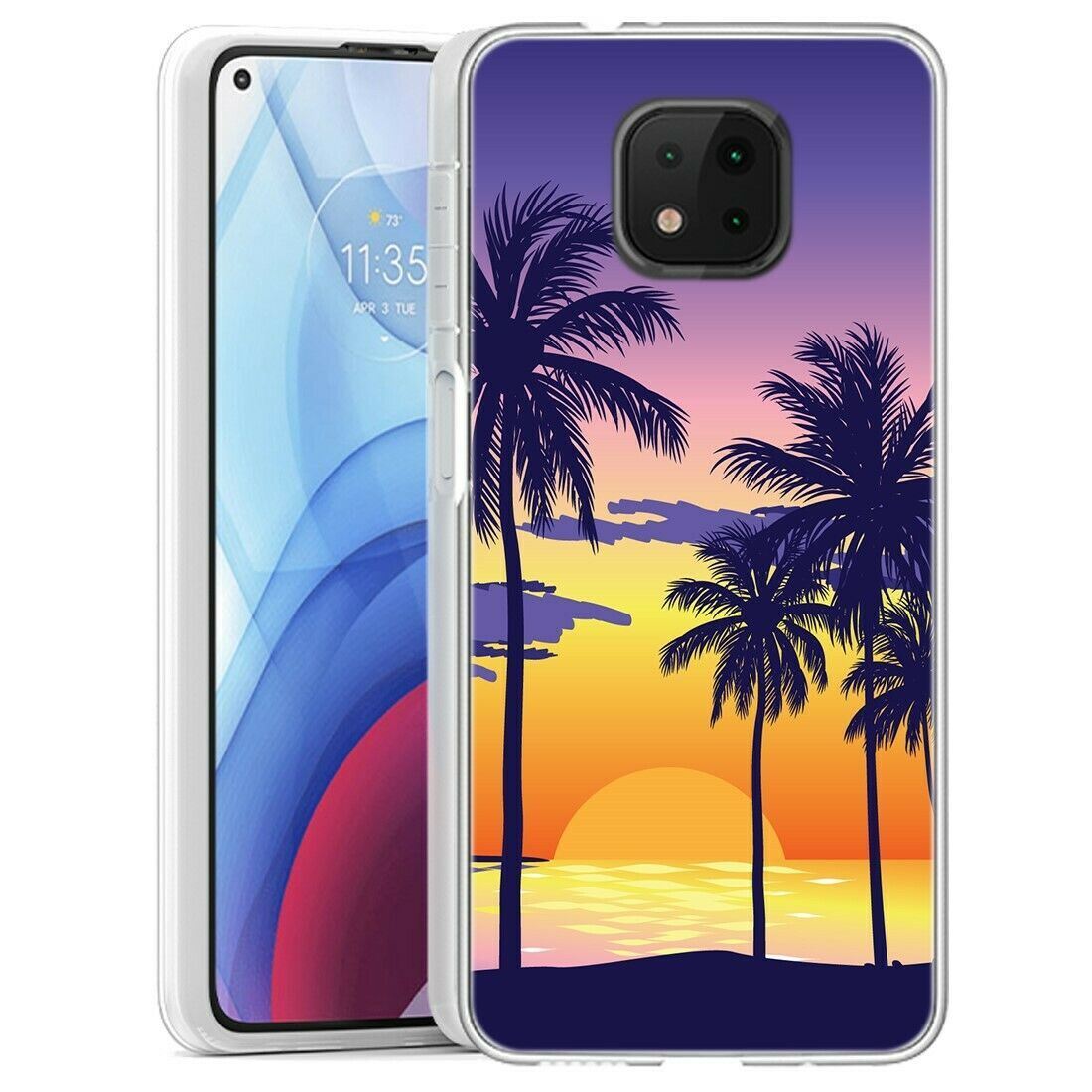 (Palm on Sunset)ShockProof TPU phone case cover(Clear)for Moto G Power(2021)