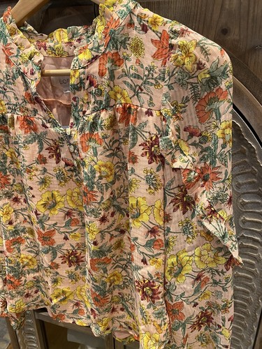 Ann Taylor Loft Petite Pink Floral Garden Party Ruffled Long Sleeve Blouse XXSP - Picture 3 of 6