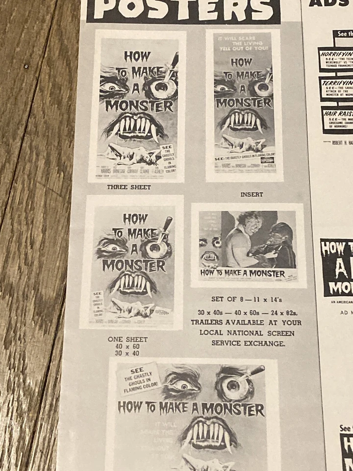 Publicidad original 1958 Cómo hacer un monstruo *RARA* 14,75x10,75 pulgadas  Foto 2 de 4