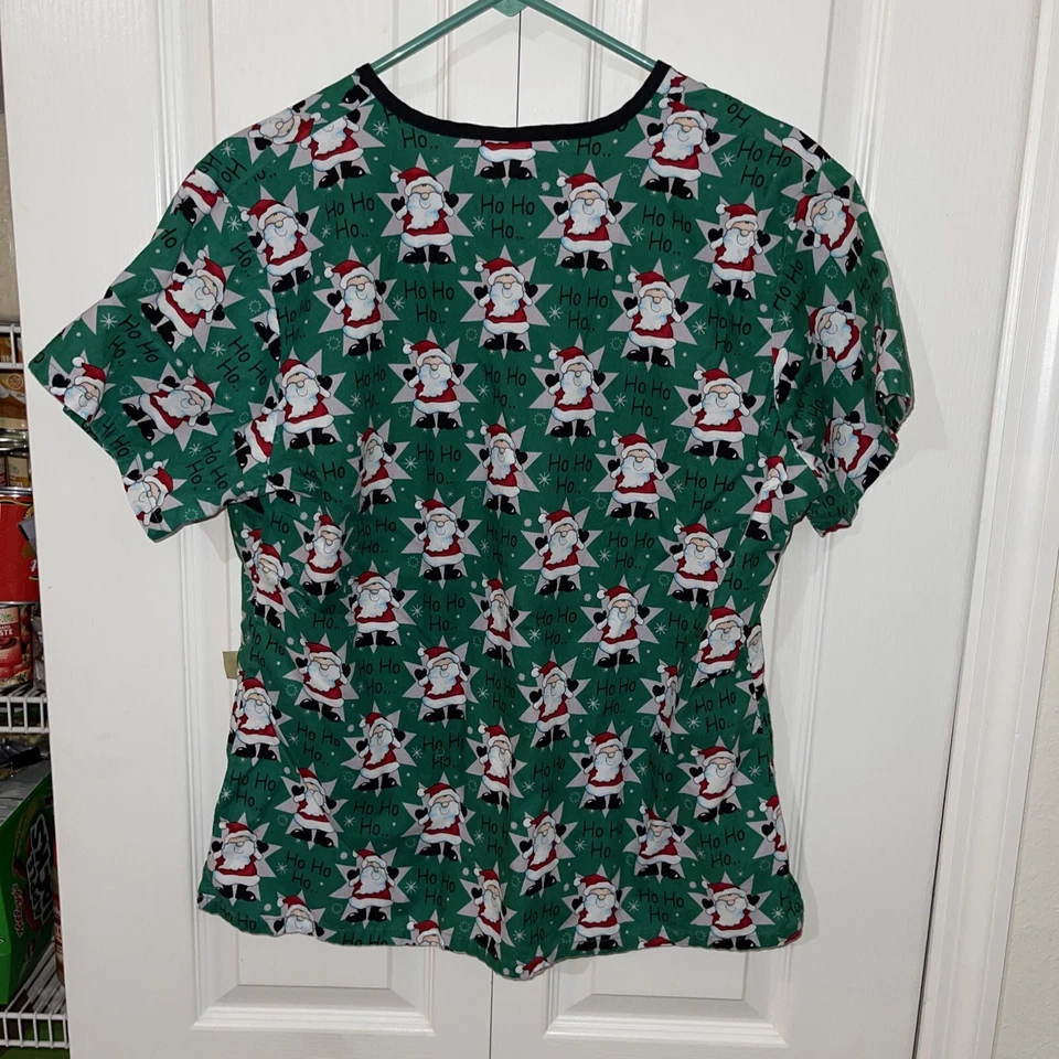 TAFFORD Mujer Verde Santa Ho Ho Ho Copo de Nieve NAVIDAD EXFOLIANTE TOP Mediano Algodón Foto 3 de 4