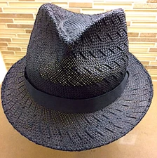 Very Rare Vintage (Unused) MAKINS Hand Made Jet Black Woven Fedora XL/L