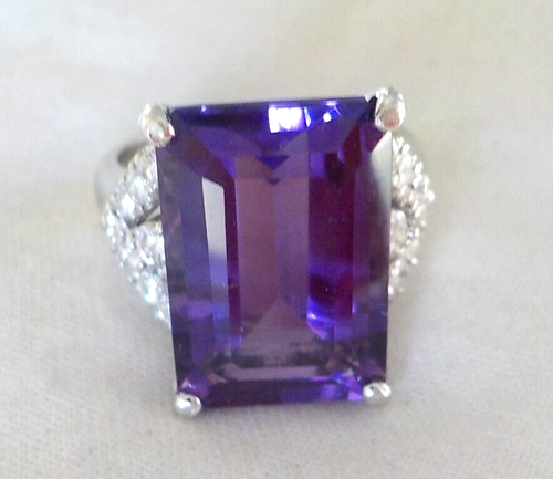 14K White Gold Solitaire Amethyst Diamond Ring - 8.30 gms, Sz 7.75, 12.58 ctw - Picture 14 of 14