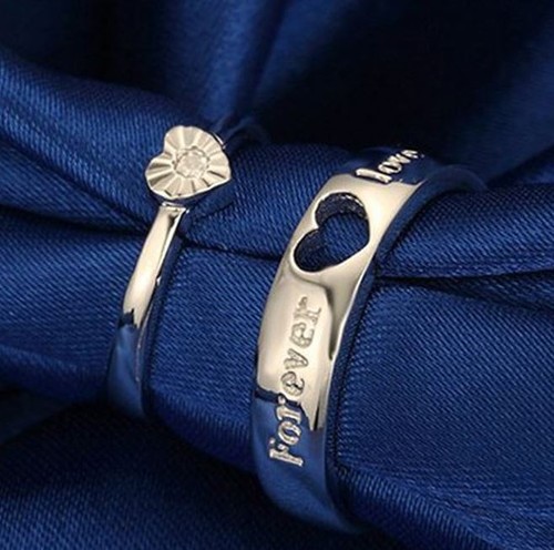 Forever Love - Anillos de boda/compromiso ajustables/tamaño de placa de plata esterlina para boda/compromiso - Imagen 2 de 5