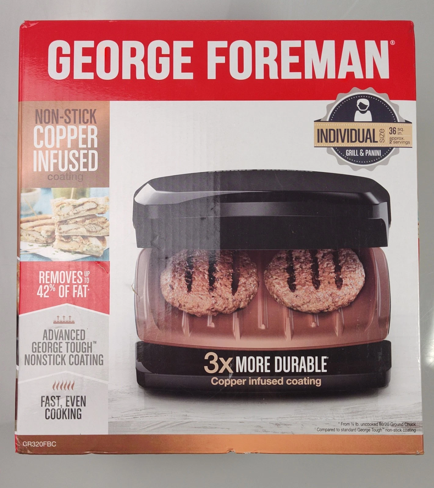New George Foreman 2 Serving Grill & Panini W/ Copper Infused Non-Stick Coating
Opens in a new windo