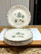 Vintage Thomson Pottery Bird House Set of 6-10.25" Stoneware Dinner Plates