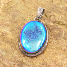 Sterling Silver 925 Oval Druzy Gemstone Pendant