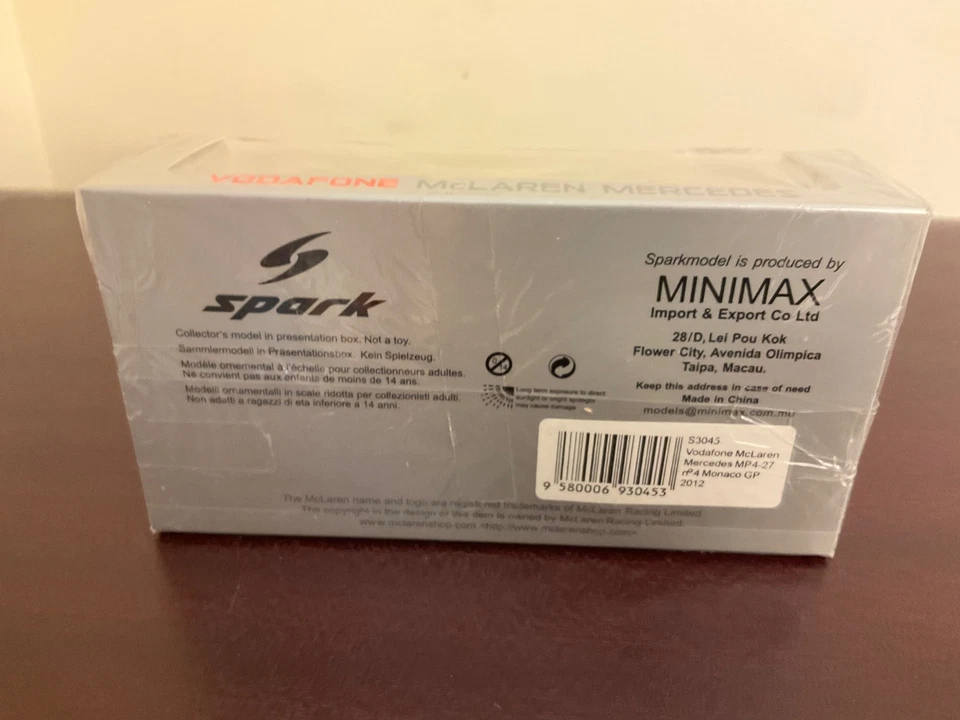 Spark McLaren F1 MP4-27 #4 Lewis Hamilton Monaco GP 2012 1:43 Sealed Rare - Image 3 of 3
