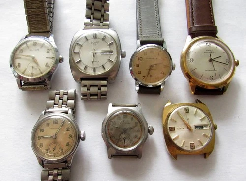 Lot of 7 Vintage Wristwatches Mido, Wittnauer, Elgin, Caravelle, Belforte, etc.